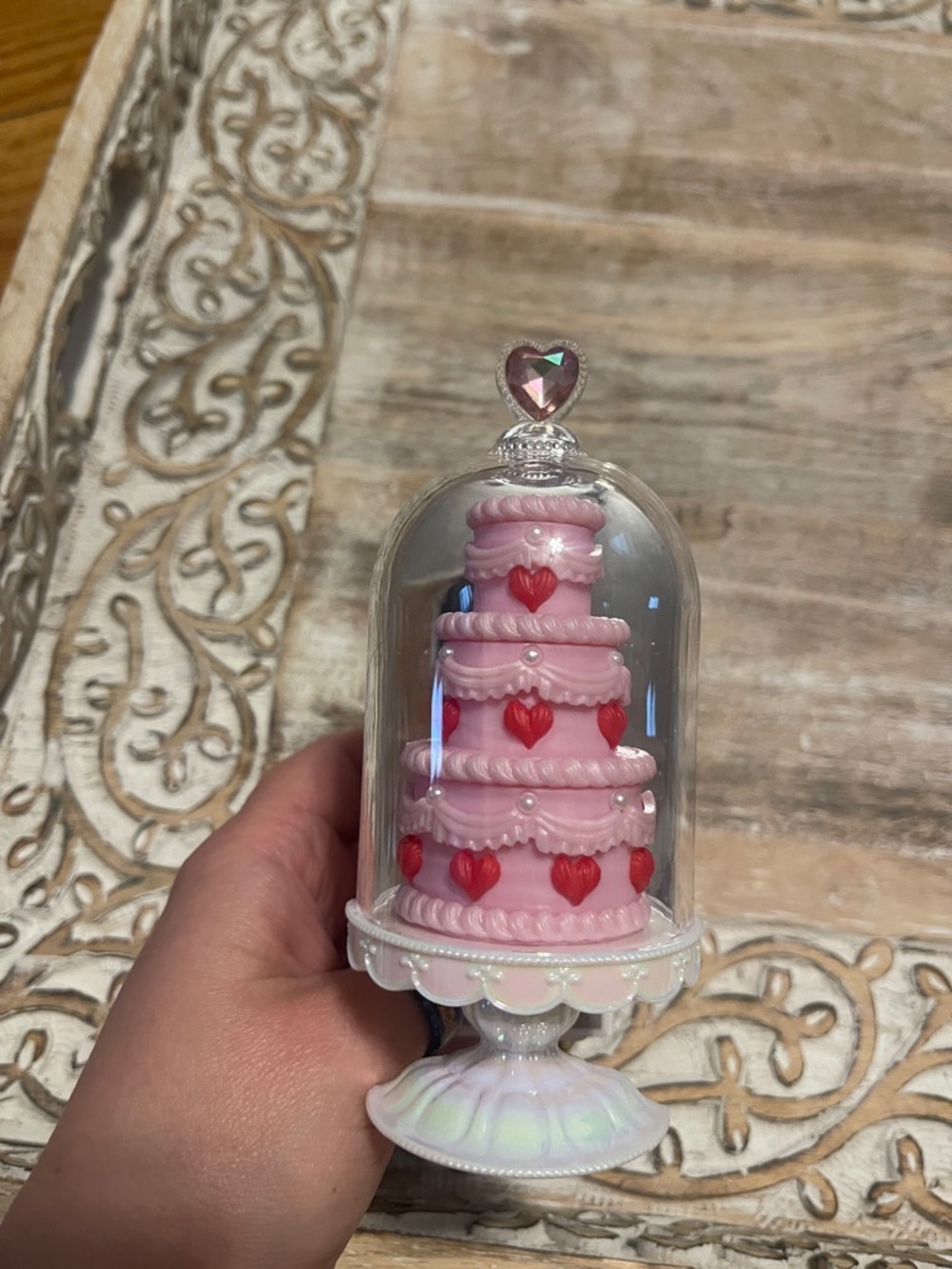 Pink Heart-Embellished Mini Cake Dome Figurine Wallflower Plug In